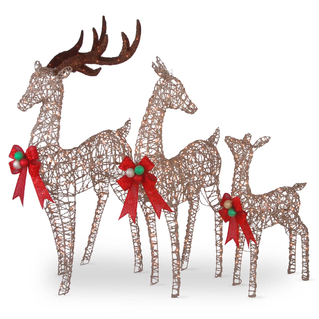 Champagne Glittered Deer Family of 3, Mini Clear Lights